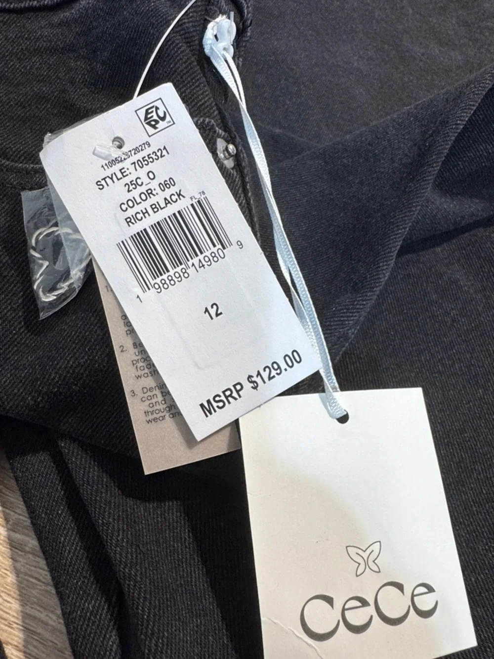 CeCe Black Wide Leg Classic 5-Pocket Jeans Size 12